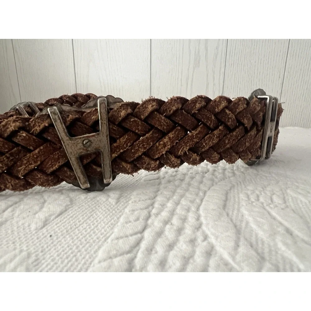 vintage BRIGHTON western CONCHO braided Leather 1991 Belt HEARTS 43908 Small